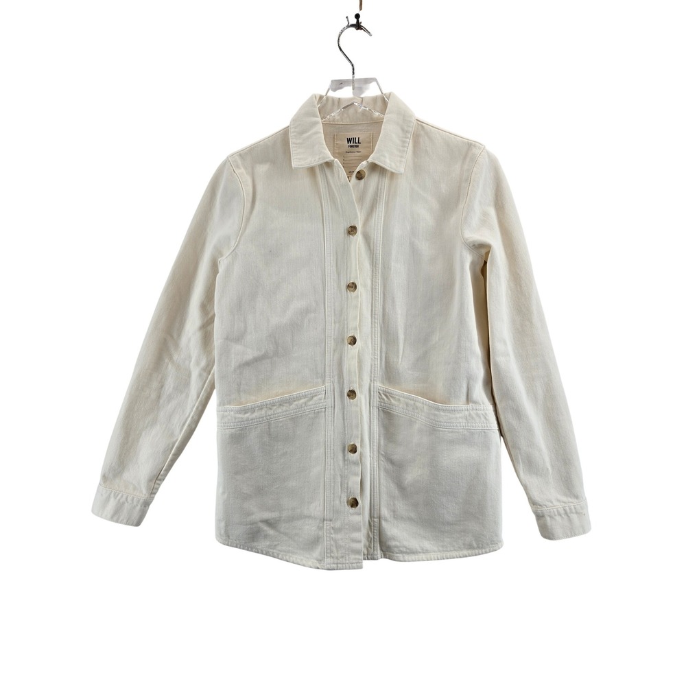 Sezane Will Jacket Ecru Organic Cotton Denim Overshirt XS Neutral Oversized - Picture 2 of 11